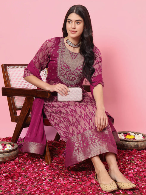 Purple Cotton Silk Pant Suit 190075